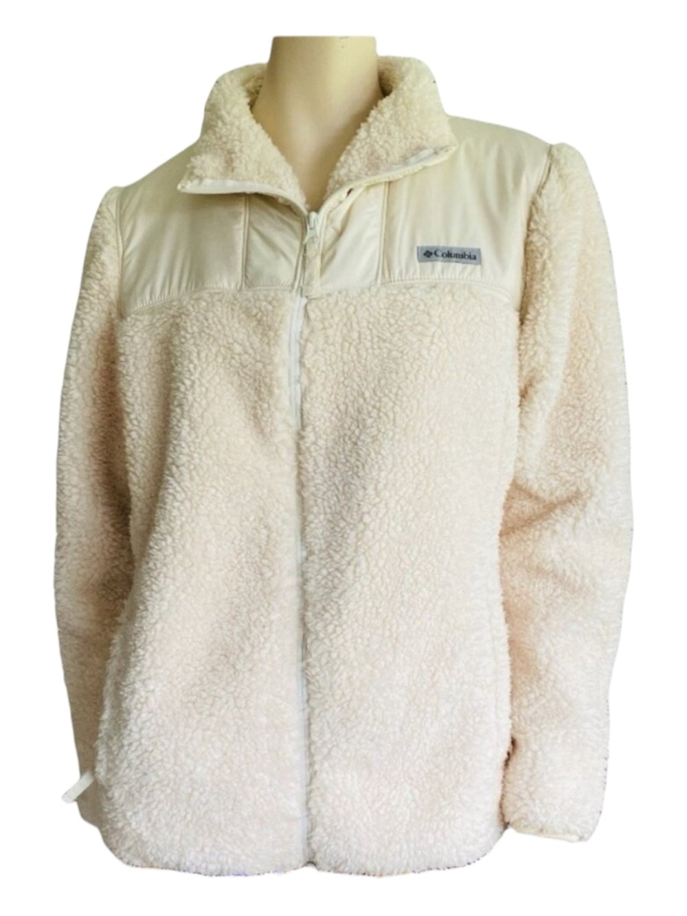 Columbia Fleece Sherpa Ivory Full Zip Up Long Sleeve Cozy Teddy Jacket Size XL